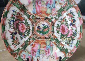 Antyczny talerz porcelanowy Famille Rose Medallion przełom XIX / XX w.