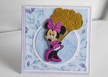 Kartka na urodziny ręcznie robiona z Myszką Minnie