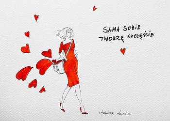 "Sama sobie tworzę szczęście" akwarela z dodatkiem piórka