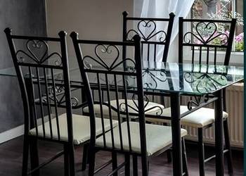 Ręcznie robiony komplet Stół Jadalniany Krzesła, Metaloplastyka, Retro Ręcznie robiony komplet Stół Jadalniany Krzesła, Metaloplastyka, Retro