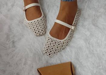 (40) ASOS/ Białe baleriny ażurowe z zapięciem z Londynu, NOWE