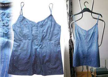 NOWY NIEBIESKI TOP ZE SREBRNĄ NITKĄ LAUREN TAYLOR R.L-XL