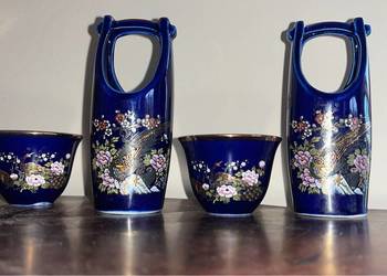 Ptaki rajskie. Kobalt. Niesygnowane.  Wiaderka Wys.13 cm.  Ś