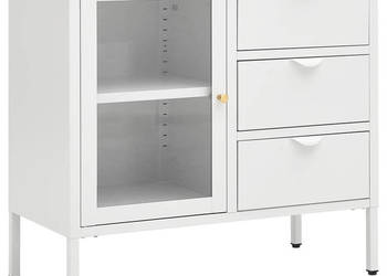 Komoda biała 75x35x70 cm stal i szkło hartowane WM-336074