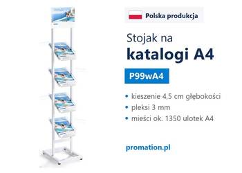 Biały stojak na katalogi A4 z kieszeniami plexi do przychodni i biura