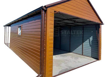 Garaż blaszany 3x5 - Brama uchylna - drzwi - okno drewnopodobny ST123