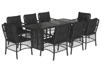 9-cz. zestaw mebli ogrodowych z poduszkami czarny rattan PE WM-3212057