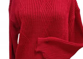 Sweter z plecionym wzorem - biust 110 cm -czerwony