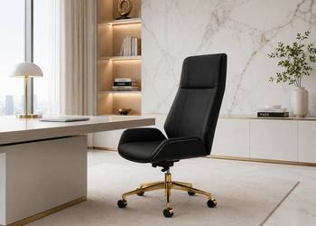 Fotel biurowy glamour czarny ze złotą podstawą Luxury Premium