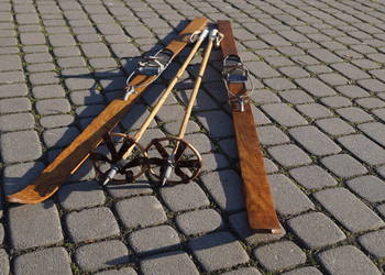 Stare narty drewniane- jesionowe 170 cm z kijkami