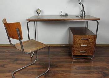 BIURKO Chrom Dąb ciemny brąz Bauhaus Art Deco