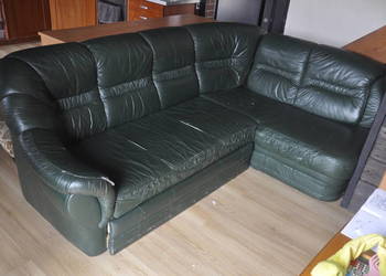 Narożnik Skóra Zielony 220/160 Jak Sofa Wersalka Łózko Kanapa