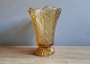 Stary wazon nr. kat. 2306 szkło miodowe HSG Ząbkowice, design PRL