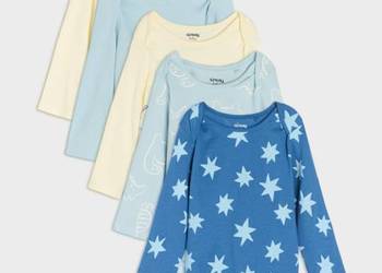 Body niemowlęce 56 Sinsay bawełna 5 pack dinozaury gwiazdy niebieskie żółte