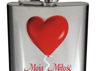 Piersiówka z Napisem 'Moja Miłość' z Nadrukiem Balona w Kształcie Serca