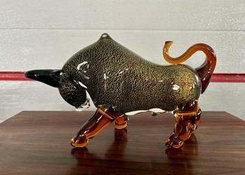 Piękny duży byk szkło artystyczne Murano Włochy lata 80 figurka ozdoba