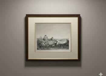 Scena pasterska – Duża litografia XIX-wieczna - oryginał