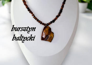 Korale z bursztynu, BURSZTYN bałtycki baroczek koniak i bryłka #962