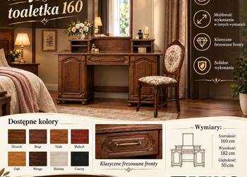 Stylowa Toaletka 160` z LUSTREM Dąb Rustikal BEKAS Producent Mebli