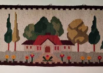 Wełniany kilim vintage „Dwór” – KORONKA Bobowa / Cepelia, METKA (50x110)