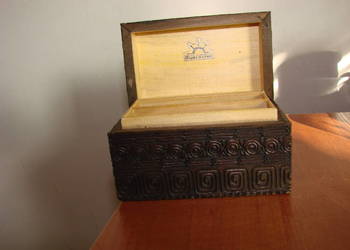 drewniane pudełko na karty PRL