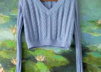 sweterek sweter kardigan warkocze baby blue pleciony długi rękaw