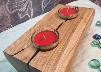 Świecznik dębowy z żywicą, silikonowe nóżki, 2 tealighty, Pamela No. 13