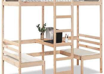 Łóżko na antresoli z biurkiem i krzesłami sosna 80x200 cm WM-3308556