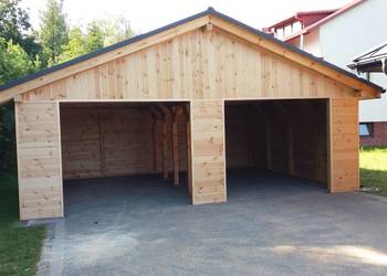 Duży podwójny garaż drewniany na 2 auta wiata garażowa