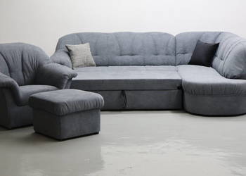 TTP popielaty Zestaw Narożnik funkcja spania + fotel + pufa rogówka salon