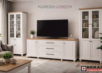 Śliczna KOMODA 170` (2D-3S) LONDYN Biała Blat Dąb Producent BEKAS