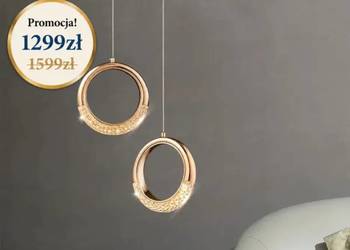 Żyrandol ROUND DOUBLE Kryształowy Złoty Podwójny Ring LED Glamour Lampa