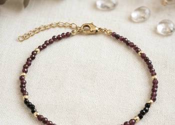 Bransoletka z kamieni naturalnych, granat, czarny turmalin