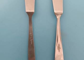 Dwa nożyki do masła, różne, metalowe, 1.Hefra, 2.Gerlach. Sztućce