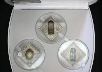 Srebrne monet kolekcjonerskie Sacred Art Holy Windows set 3 monet z 2011