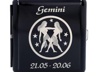 Papierośnica Bliźnięta z Grawerem - Metalowa, Czarna, Gentelo