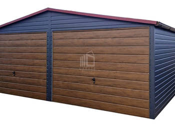Garaż blaszany 6x6m 2x brama uchylna drzwi rynny dwuspad ID847
