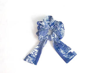 scrunchie granatowe, granatowa gumka z kokardą