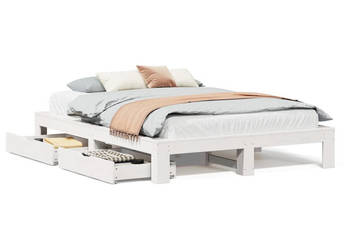 Rama łóżka bez materaca biała lite drewno sosnowe 140x190 cm WM-3309012