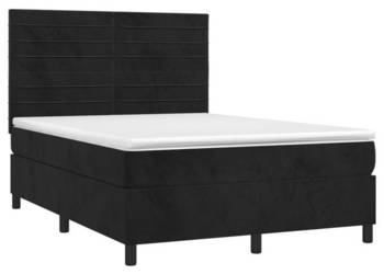 Łóżko z Materacem Kontynentalne Czarne Aksamit LED 140x190cm WM-3136181