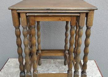 Małe podręczne stoliki dębowe trojaki zestaw 3szt