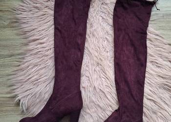 Długie burgundowe zamszowe buty na obcasie bordowe za kolano 39 Jenny