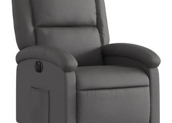 Elektryczny fotel rozkładany szary obity skórą naturalną WM-3204257