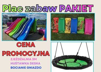 PAKIET plac zabaw zjeżdżalnia 3m huśtawka wybór ślizg bocianie gniazdo