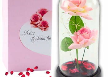 Wieczna Róża w Kopule 2 róże z Oświetleniem LED prezent Dzień Kobiet