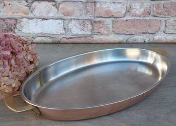 Duża miedziana patelnia do serwowania grube dno - sygnowana