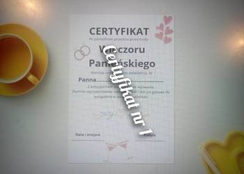 Certyfikat dla przyszłej panny młodej na wieczór panieński w pdf