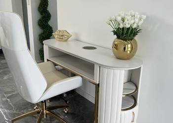 Biurko kosmetyczne z otworem na pochłaniacz biało-złote owalne 140 x 45 x…