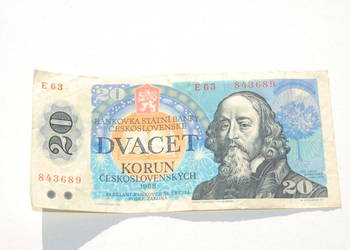 Stary banknot 20 koron Czechosłowacja 1988 antyk Stary banknot 20 koron Czechosłowacja 1988 antyk