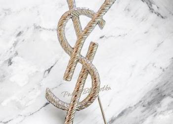 Broszka YSL Yves Saint Laurent srebrna 7cm